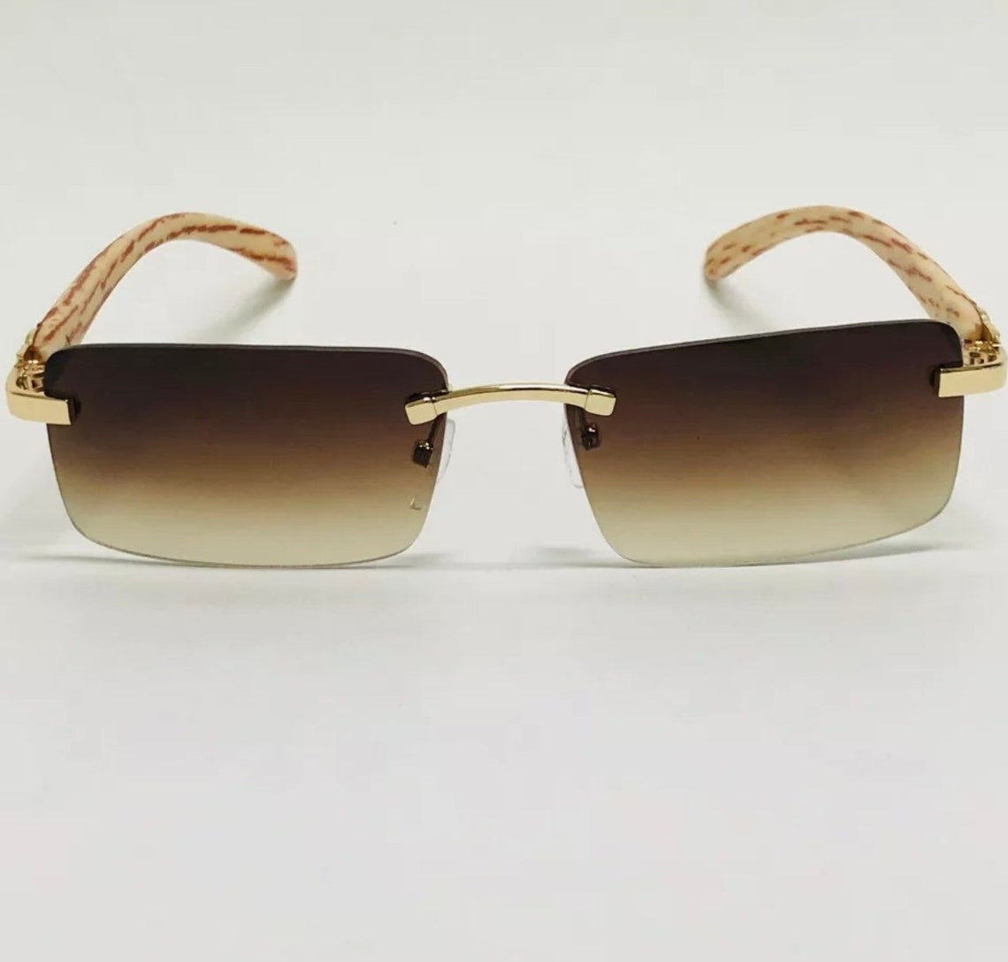 Mens Rimless Buffs Glasses Brown Gold Etsy