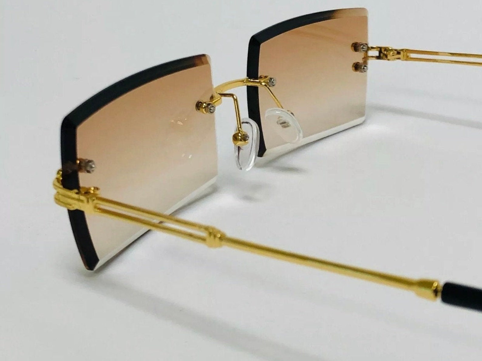 Brown Rimless Buffs Glasses Rectangular Etsy