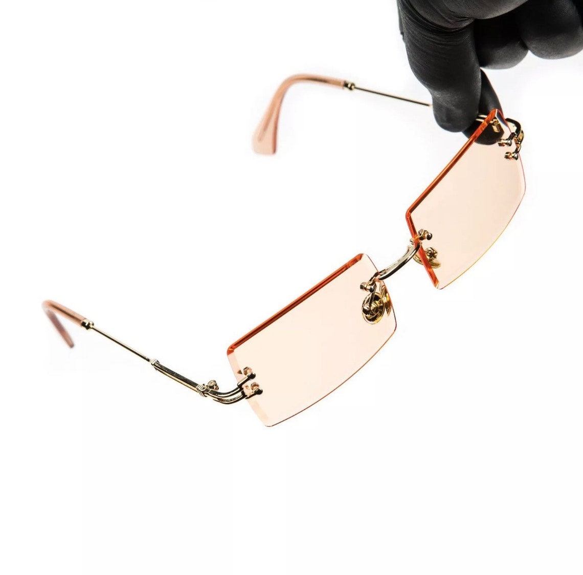 Men Rimless Buffs Glasses Reqtangular Orange Etsy