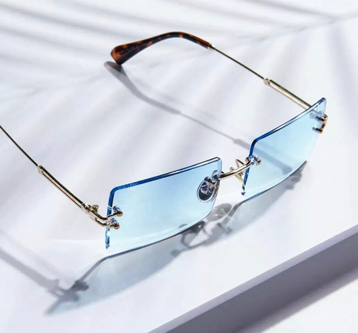 Mens Rimless Buffs Glasses Reqtangular Baby Blue Etsy