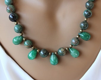 Teardrop bead necklace, Statement necklace, Artisan necklace, Jade necklace, Handmade necklace, Boho necklace, Bohemian necklace