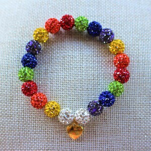 Small - PRIDE bracelet, Rainbow bracelet, Disco ball bracelet, Gold heart bracelet, LGBTQ bracelet