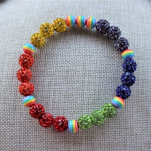 Large - PRIDE bracelet, Rainbow bracelet, Disco ball bracelet, Rainbow bead bracelet, LGBTQ bracelet