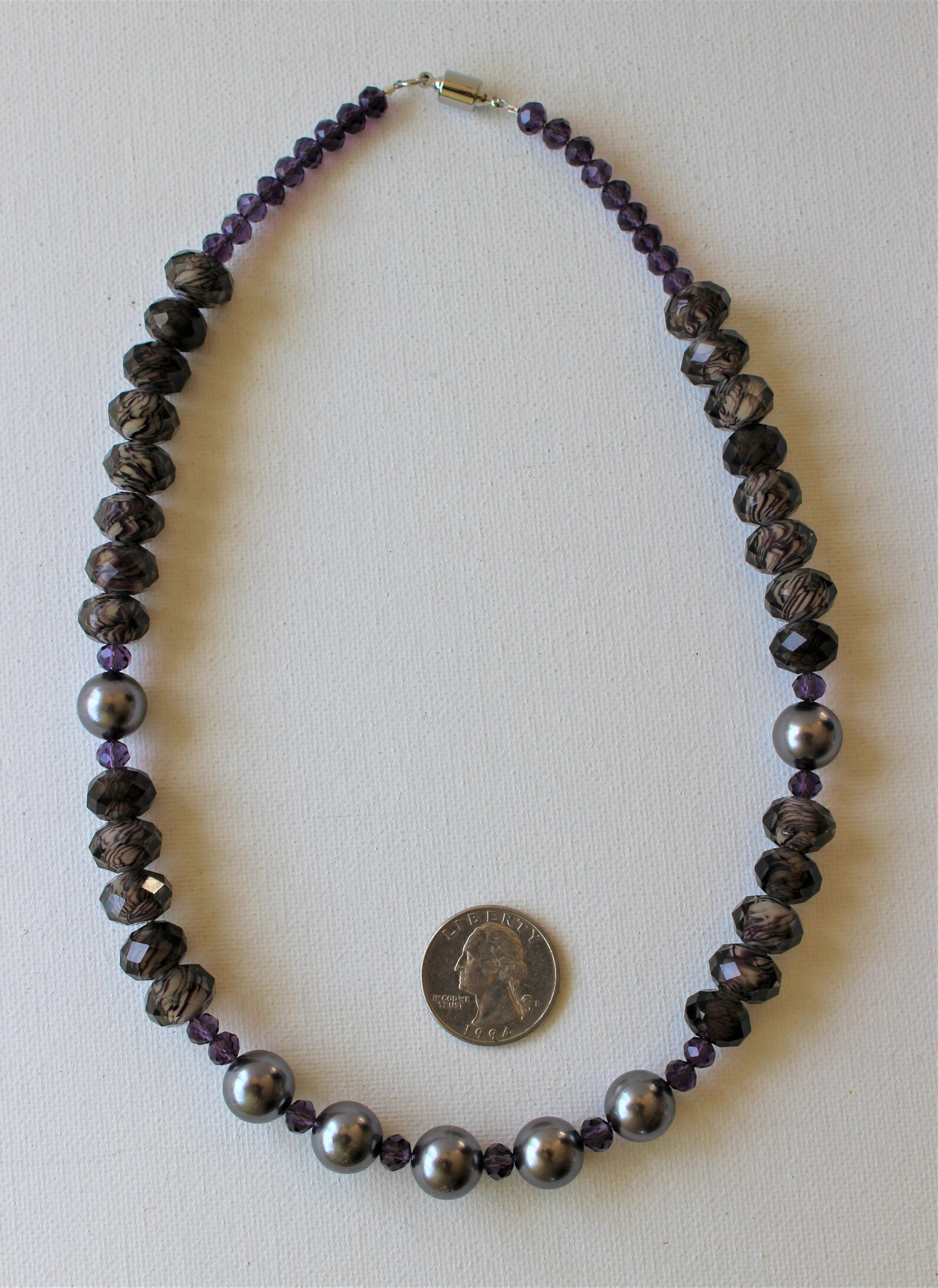 Mother of Pearl Necklace Amethyst Glass Bead Necklace Etsy UK