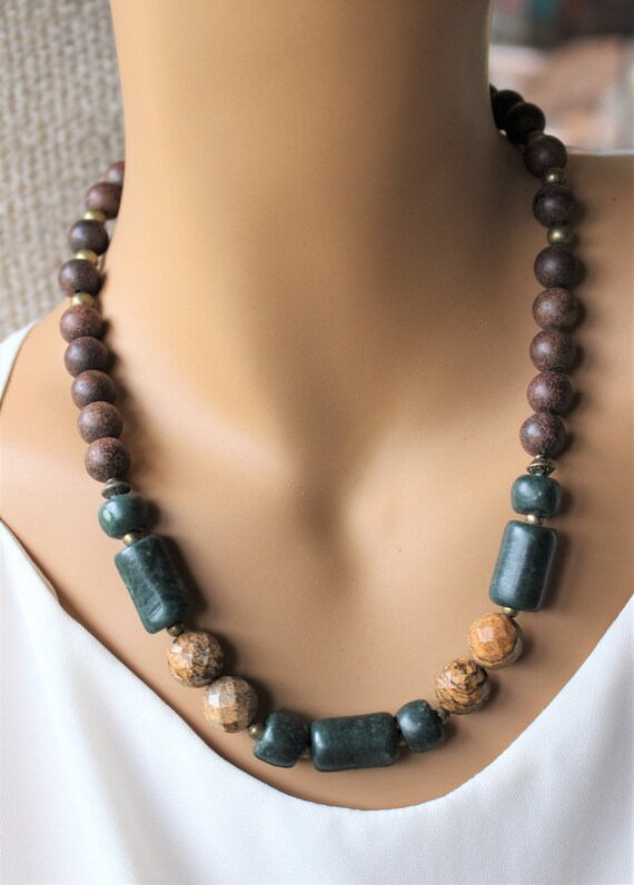 Honduran Jade Necklace, Jasper Necklace, Bohemian Necklace