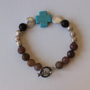 Sedona inspired bracelet, Turquoise bracelet, Cross bracelet, Bohemian bracelet, Sandalwood bracelet, Pearl bracelet, Santa Fe-like bracelet