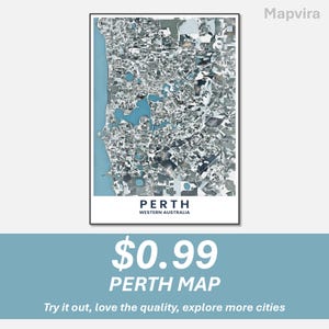 Impresión de acuarela del mapa de Perth, Washington: Arte urbano vintage (descarga digital, 61 x 91 cm)