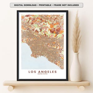 Los Angeles Map Print - Exklusive Algorhythmic LA Art - Digitaler Download Poster, druckbare Stadt Karte, Wandkunst, Erdfarbenes minimalistisches Dekor