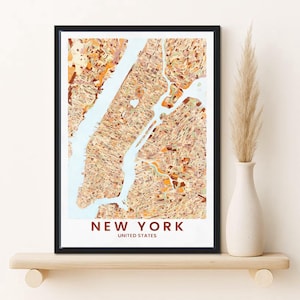 New York City Dusty Sunset Map Print – NYC Wall Art Digital Download | Manhattan Poster, Minimal Karte, printable Art