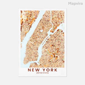 Impresión de mapa de la CIUDAD DE NUEVA YORK: descarga digital en color / Arte de pared minimalista moderno para el hogar, la oficina o un regalo.