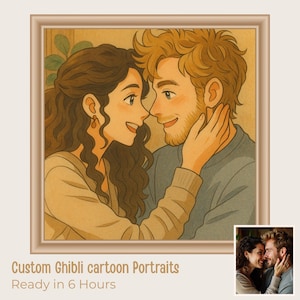 Benutzerdefinierte Ghibli Style Paar Porträt, Familie Portrait, Anime Illustration Digital Art Geschenk für Sie oder Ihn Romantisches Studio Ghibli Poster