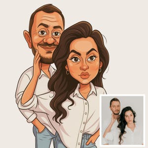 couple Personalized 2D Cartoon Illustration – Custom Digital Portrait from Your Photo, Great for YouTube Thumbnails, Stickers & Avatars
