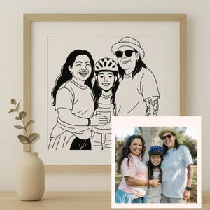 Retrato familiar personalizado: dibujo lineal personalizado a partir de una foto, arte mural imprimible, caricatura familiar personalizada, regalo de retrato familiar