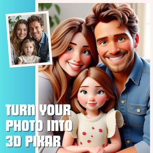 Custom Pixar Style 3D Portrait | Family, Friends & Pets Cartoon Illustration | Personalized Digital Pixar Art Gift,  Couple 3D portrait