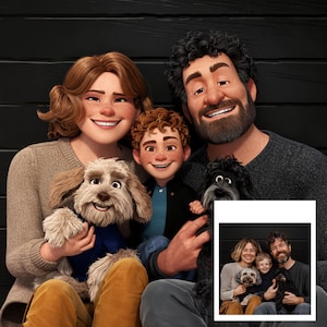 Rodzina pixar 3D Cartoon Animation Portret, Spersonalizowana Rodzina 3D pixar, Portret 3D z Kreskówek, Portret ze zdjęcia, Portret Pary 3D