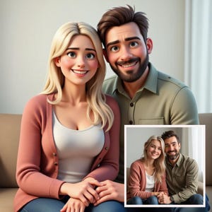 Paar Pixar Style Poster | Benutzerdefinierte 3D Cartoon Portrait | Personalisierte animierte Paar Illustration | Geschenk für Ihn |Pixar Geschenk |3D-Animation