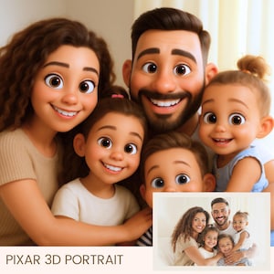 カスタム3D漫画アニメーションポートレート、パーソナライズされた家族の3Dピクサー、漫画3Dポートレート、写真からの肖像画、カップルの3Dポートレート