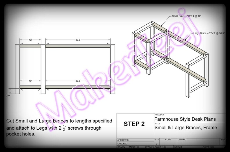 Farmhouse Style Desk Woodworking Plans Digital Download Etsy