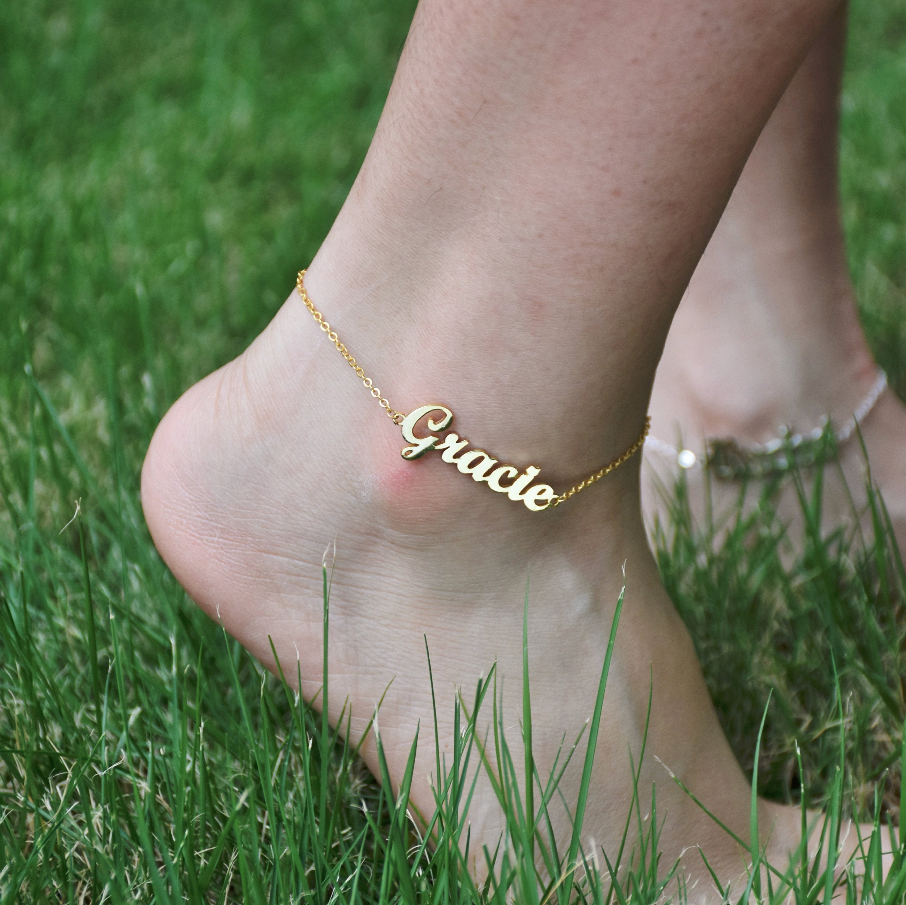 Personalized Ankle Bracelet With Name Customized Name Ankle Etsy UK