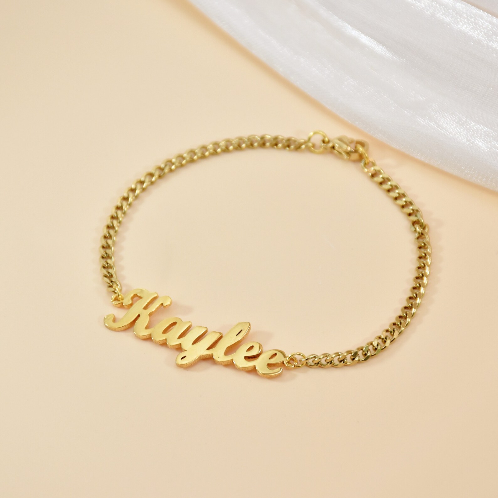 Gold Name Bracelet Custom Silver Name Bracelet Curb Chain Etsy