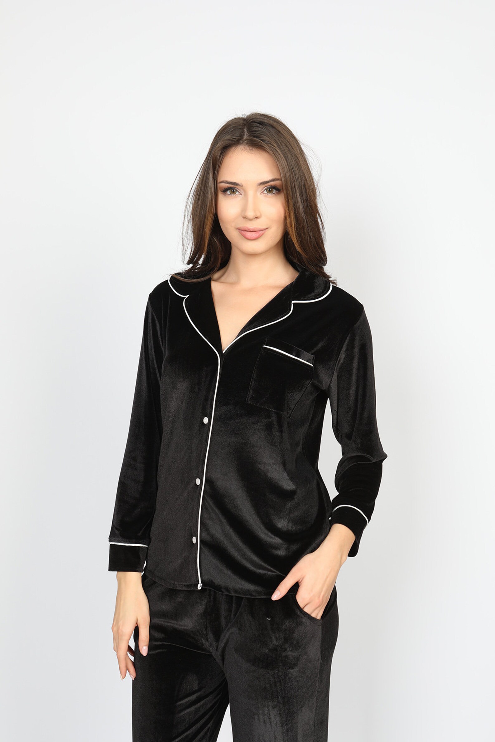 Velvet Pajama Set Long Sleeve Women Nightwear Sleepwear | Etsy