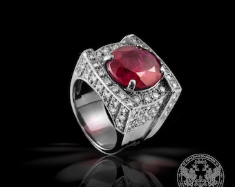 Unisex ring with Ruby and Diamonds