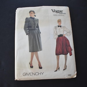 Givenchy Vogue 1203 Sewing Pattern - Misses Size 14 Jacket, Skirt, & Blouse (1980s)