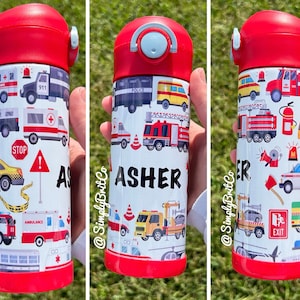 First Responder Kids Tumbler | School Cup for Kids | Firefighter, amblulance, police officer, construction design | Custom with Name