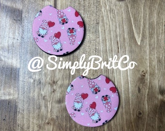 Set of 2  Pink Gnome Car Coasters, Handmade Car Coasters, Valentines Day Gift  Coaster For Car Cup, Gift for a New Car