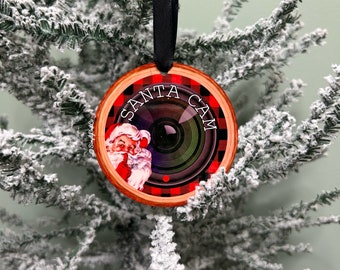 Santa Cam Ornament | Buffalo Plaid | Christmas Ornamnet