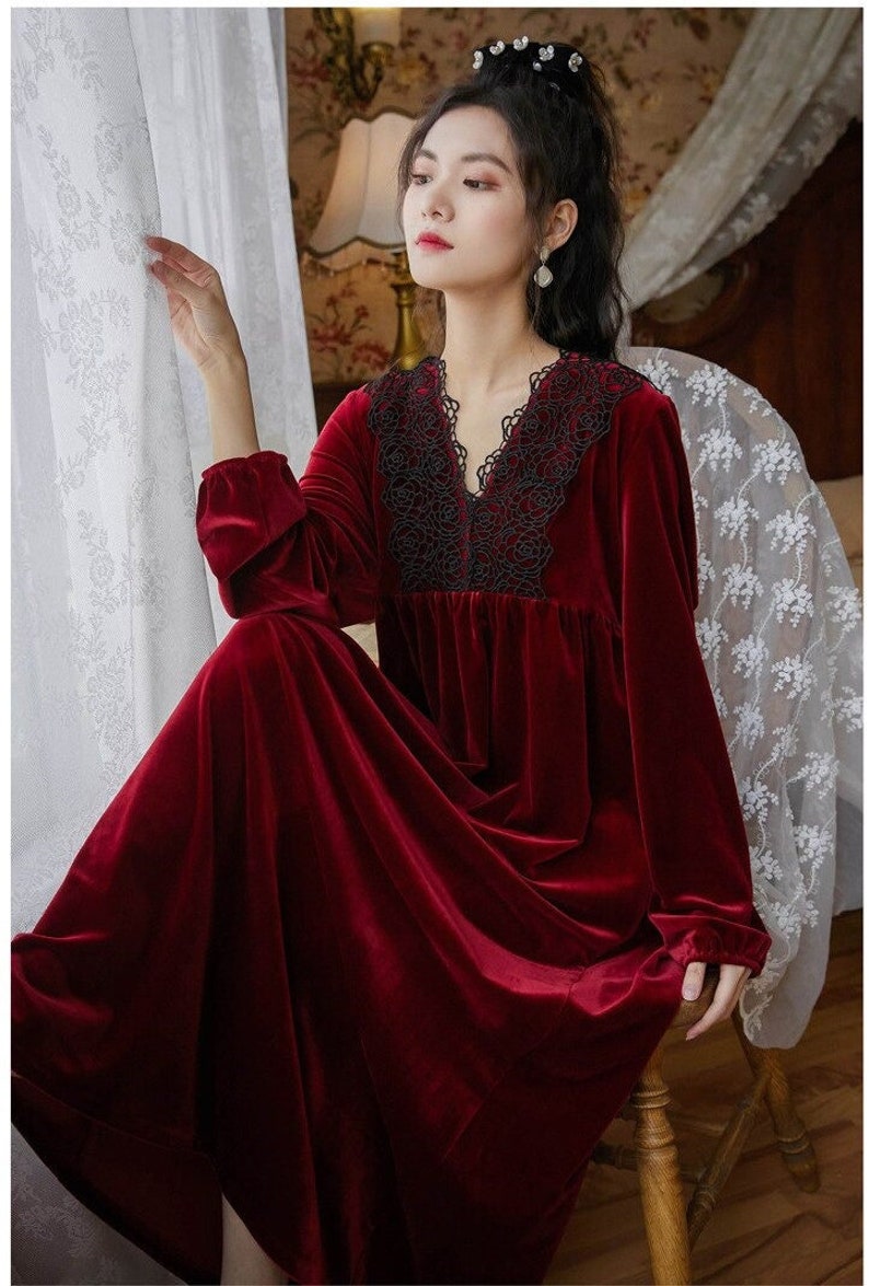 Victorian Velvet Nightgown Vintage Night Dress Women Sleepwear - Etsy