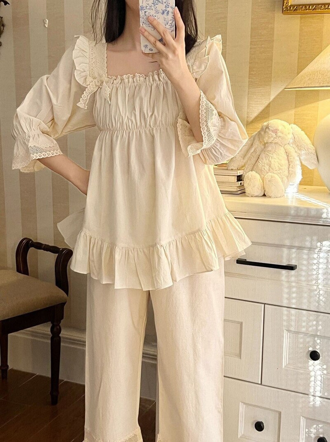 Cotton Victorian Pajamas Women Vintage Pajama Set Long Lace - Etsy