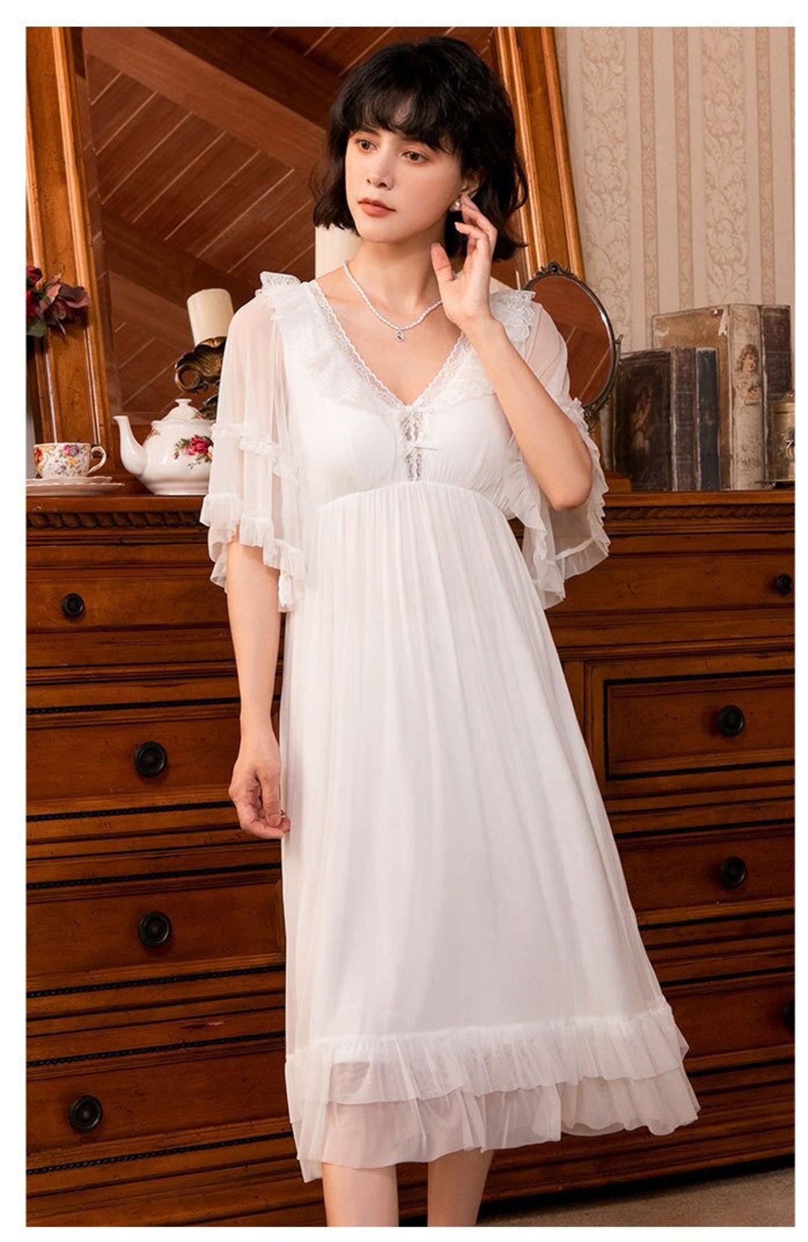 Victorian Lace Peignoir Mesh Fairy Sleepwear Victorian Dress - Etsy