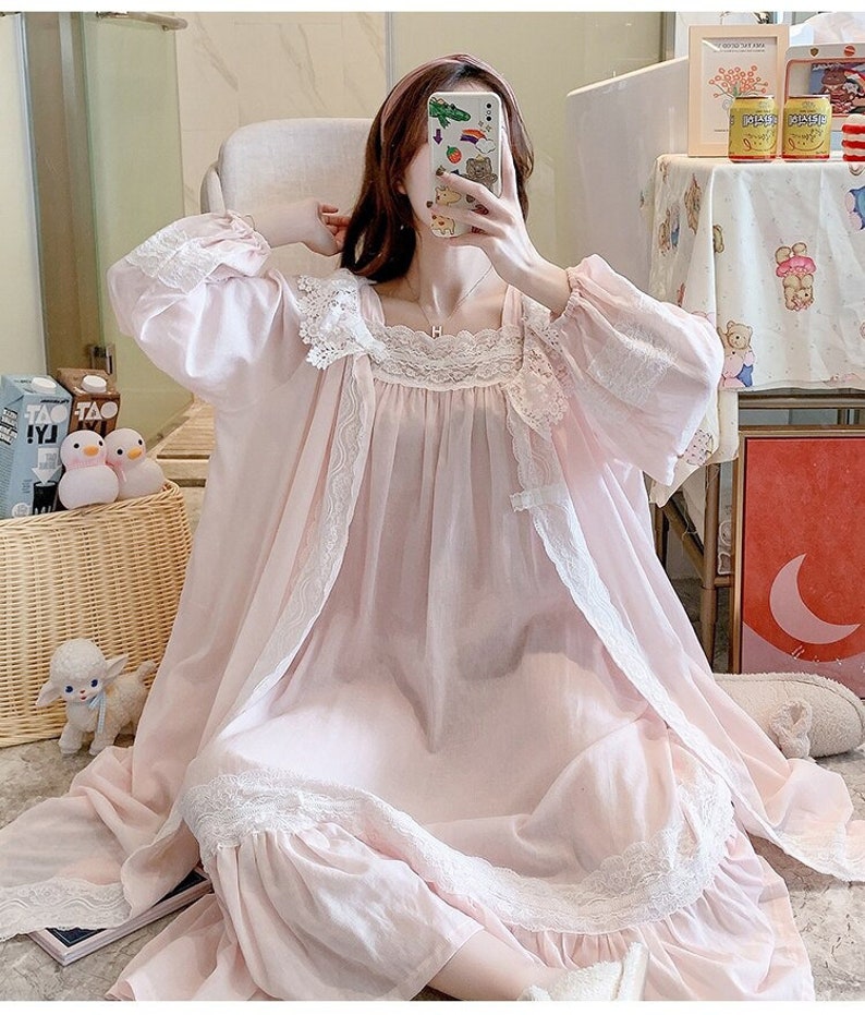 Victorian Cotton Nightgown Robe Set Fairy Vintage Night Dress Etsy
