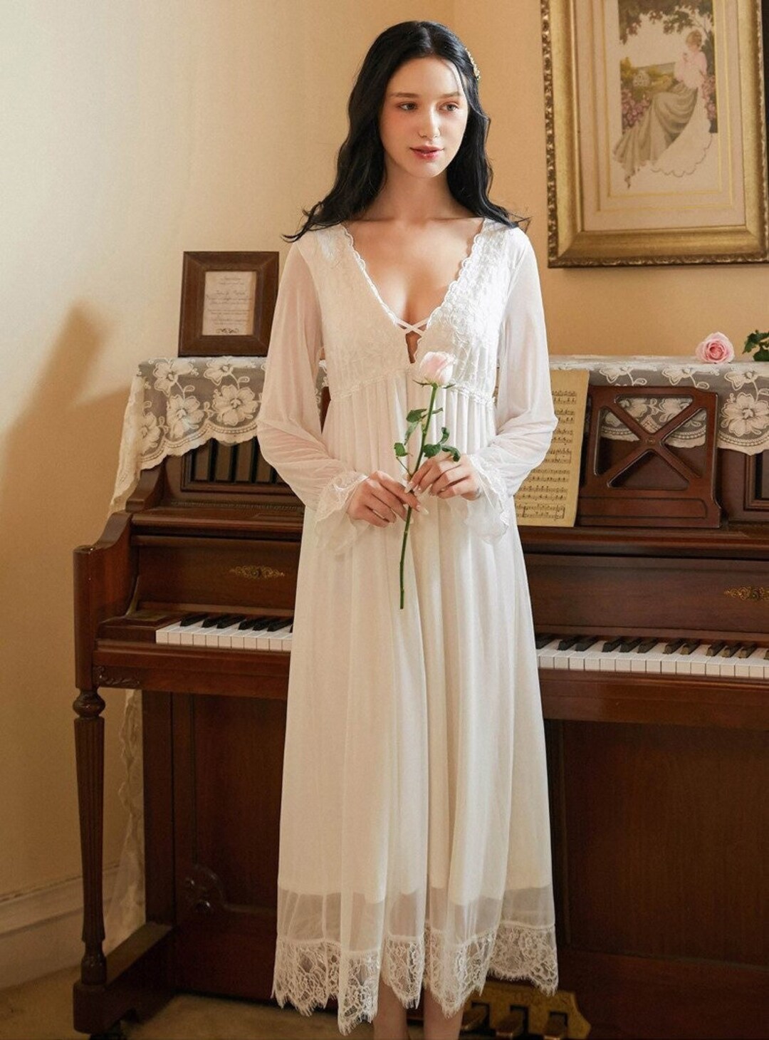 Vintage Nightgown Women's Cotton Victorian Nightgown Vintage Lace