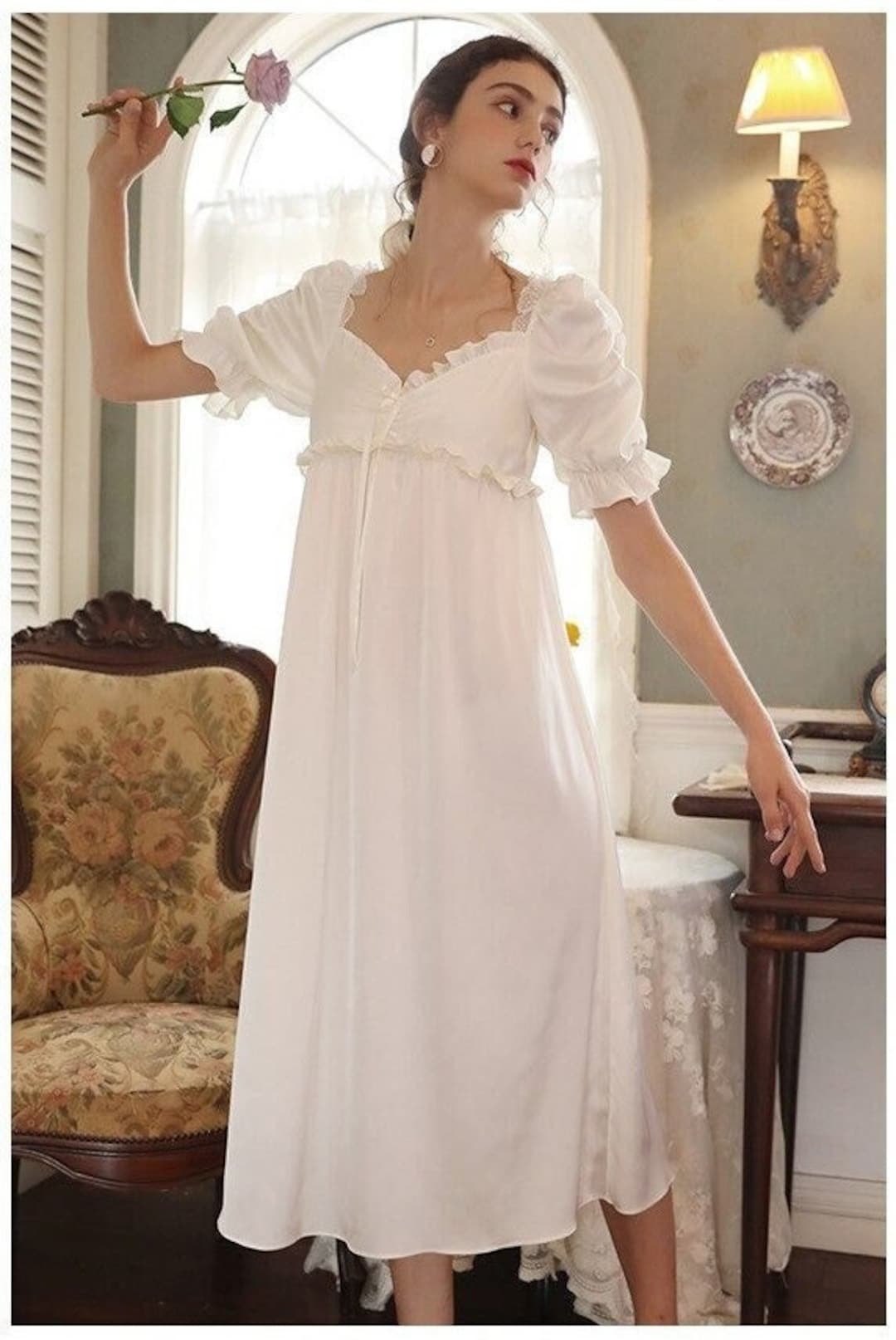 Victorian Night Dress Women Summer French Sexy Lace Ruffle Etsy