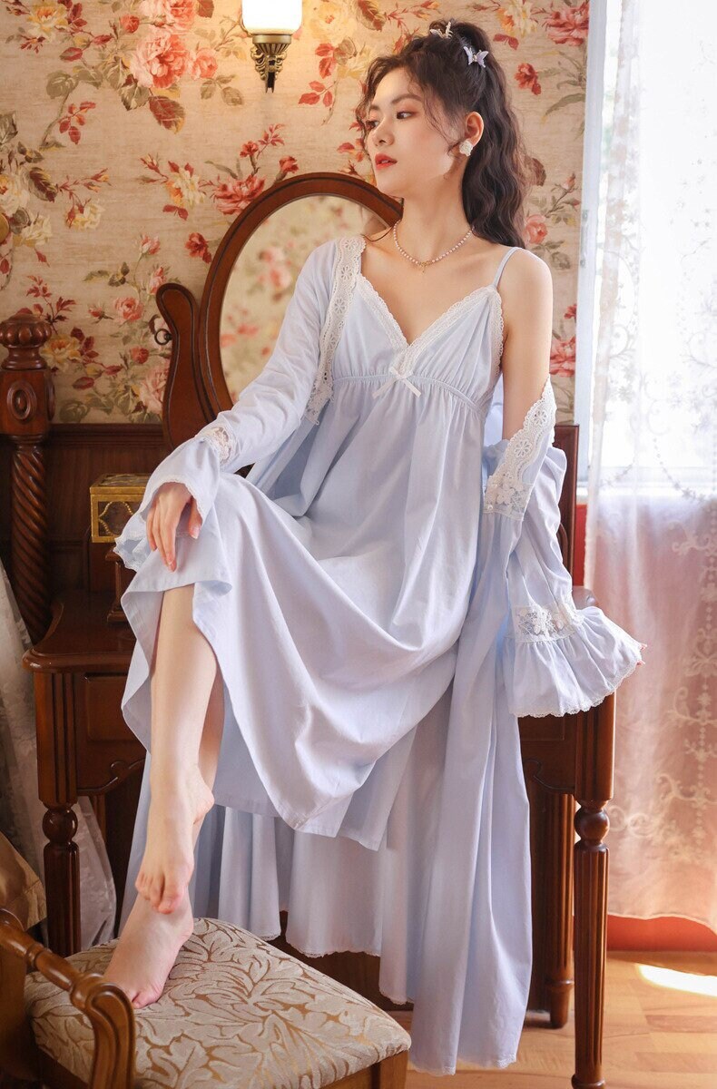 Victorian Gown and Robe Set Vintage Nightgown Women Cotton Etsy