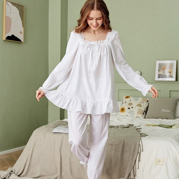 Conjunto de pijama de algodón victoriano Mujer pijama vintage Etsy México