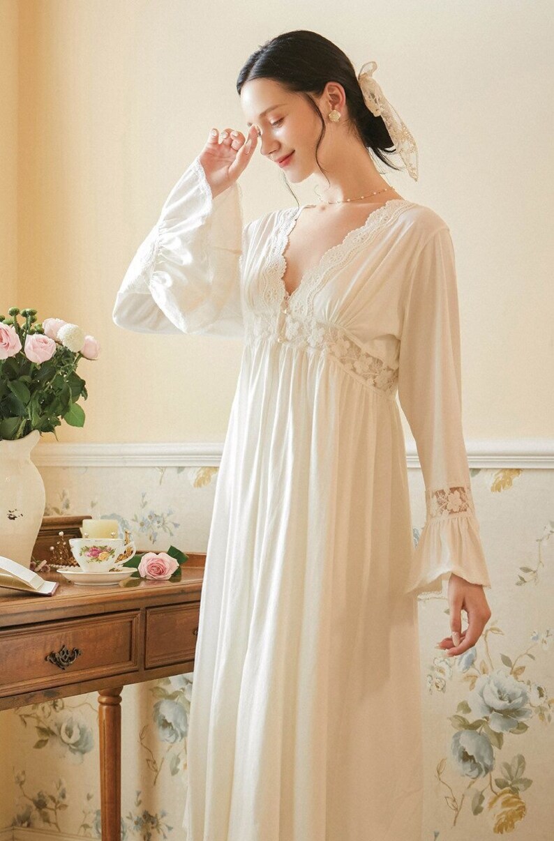 Victorian Gown and Robe Set Vintage Nightgown Women Cotton Etsy
