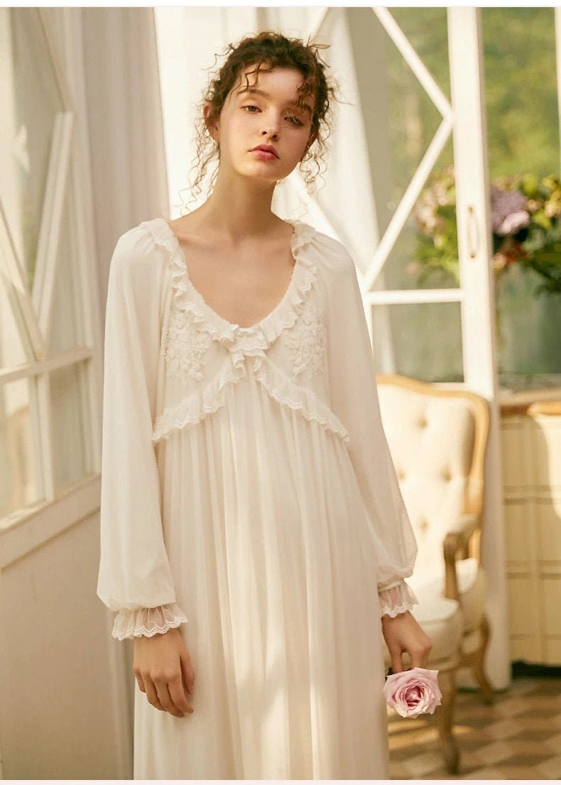 Victorian Long Sleeve Nightgown Lace 