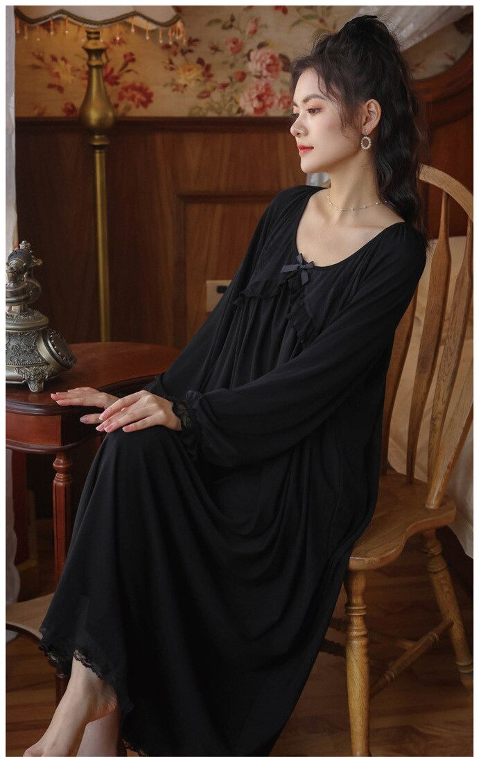 Victorian Women Long Nightgown Romantic Sleepwear Modal Long Etsy