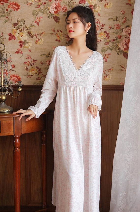 Buy Floral Print Long Night Dress Women Cotton Sleepwear Autumn Online in  India - Etsy