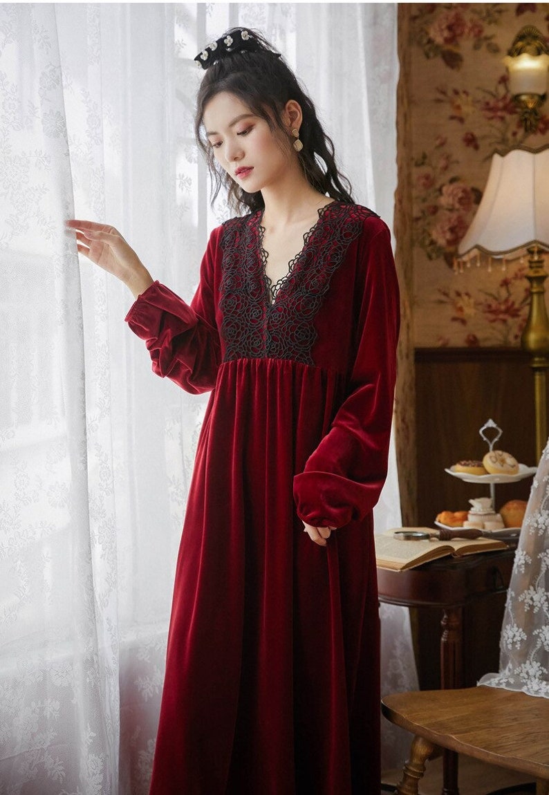 Victorian Velvet Nightgown Vintage Night Dress Women Sleepwear - Etsy