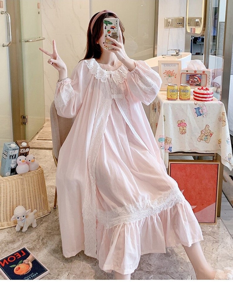Victorian Cotton Nightgown Robe Set Fairy Vintage Night Dress Etsy