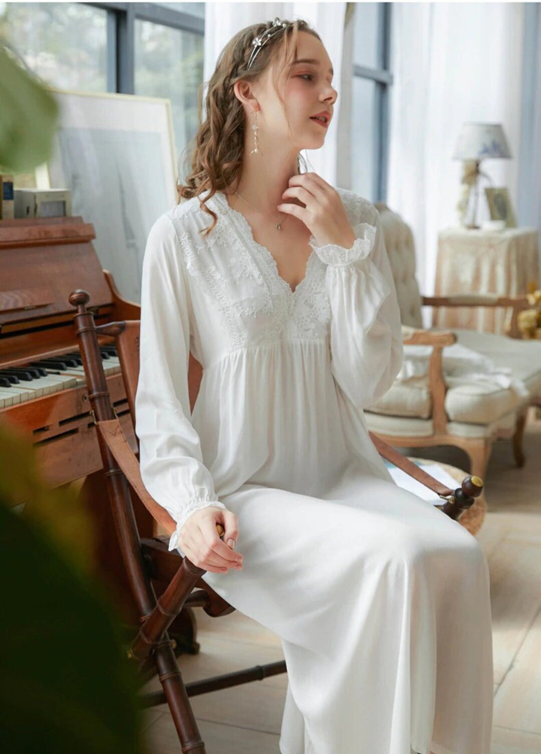 Victorian Night Dress Women Cotton Nightgown Sexy White Etsy