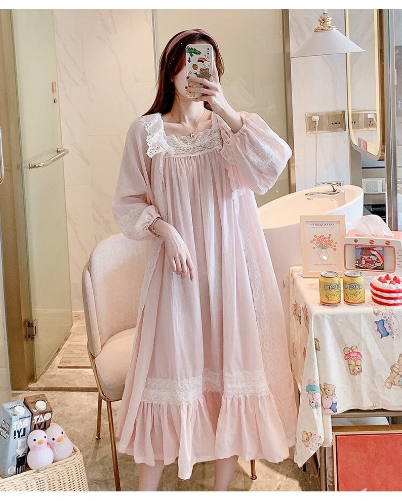 Victorian Cotton Nightgown Robe Set Fairy Vintage Night Dress Etsy