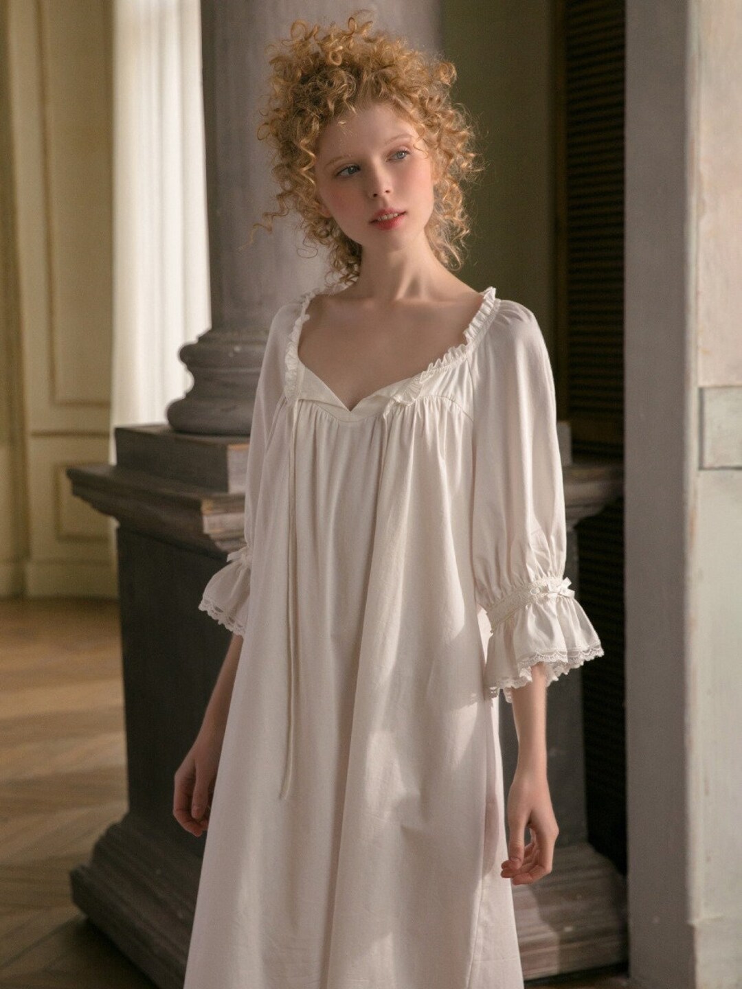 White Cotton Plus Size Vintage Victorian Nightgown Edwardian - Etsy Ireland