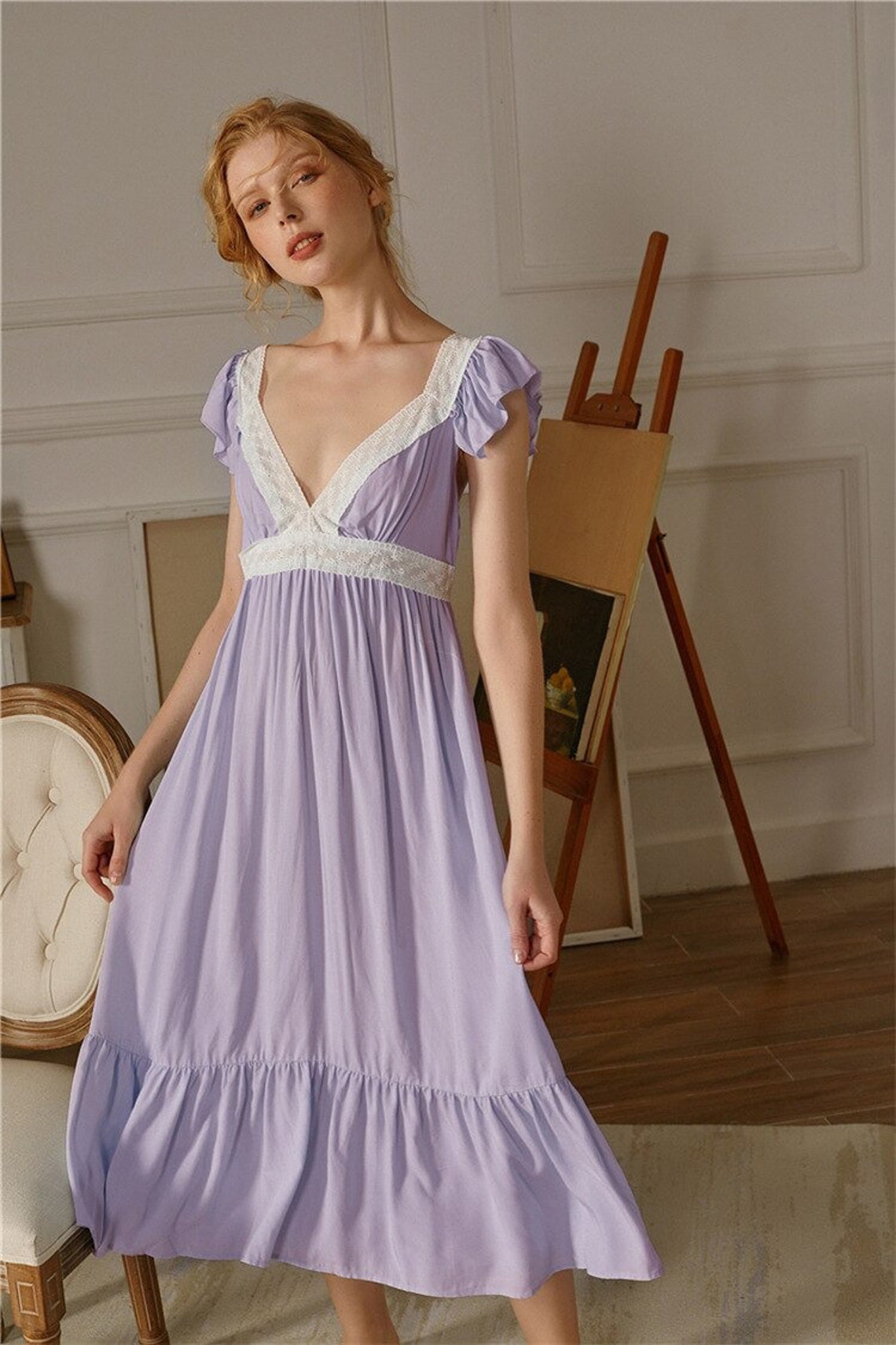 Vintage Cotton Nightgown Women Cotton Sleepwear Lace V Neck - Etsy