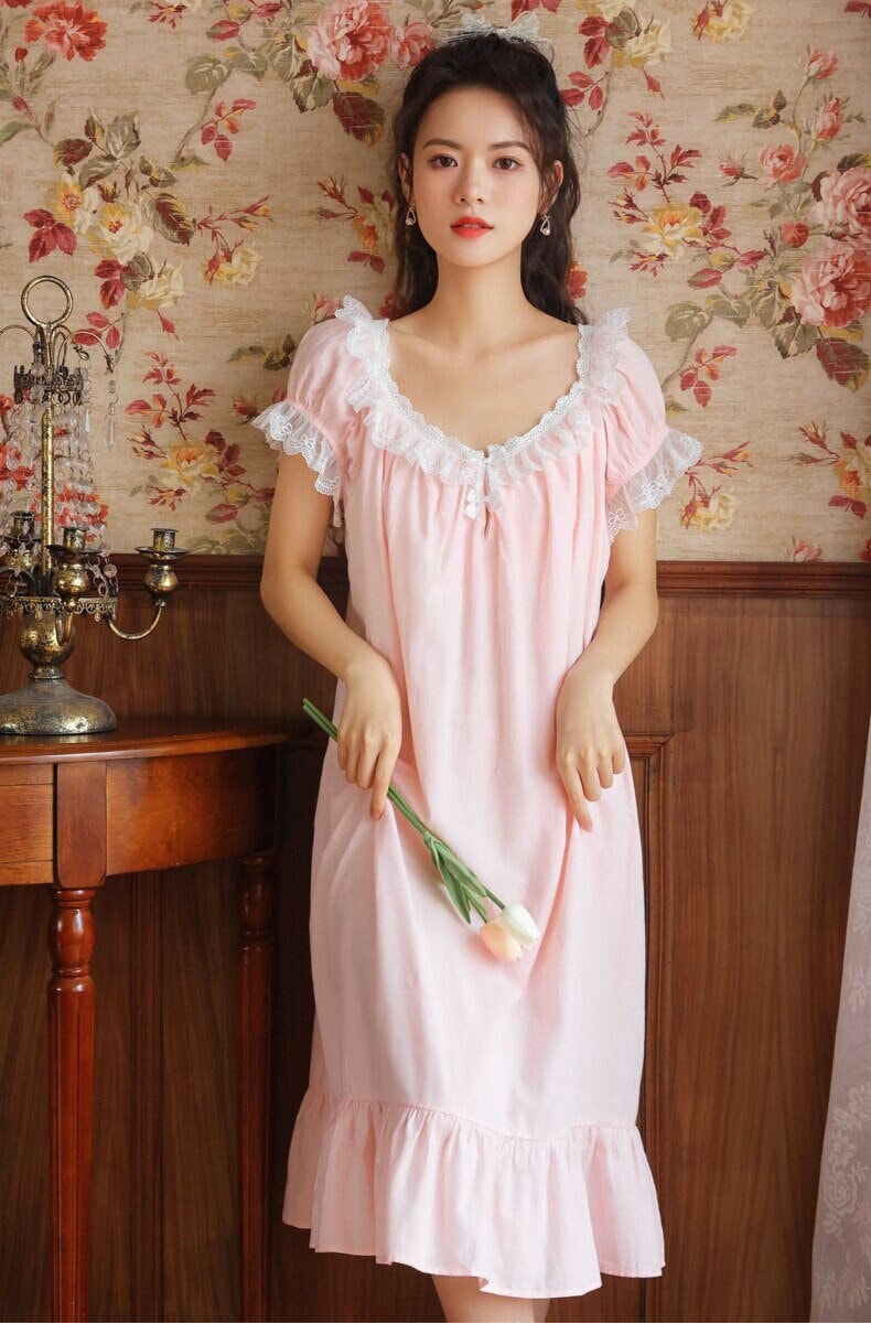 Princess Sleepwear Night Dress Women Cotton Peignoir Summer Etsy