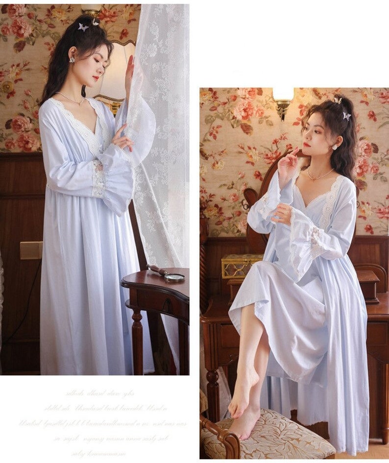 Victorian Gown and Robe Set Vintage Nightgown Women Cotton Etsy